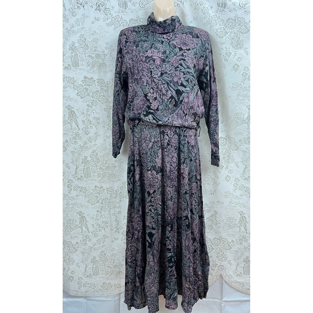 Jessica Howard Dress Dark Academia Twee Floral Print High Neck Long Sleeve Maxi